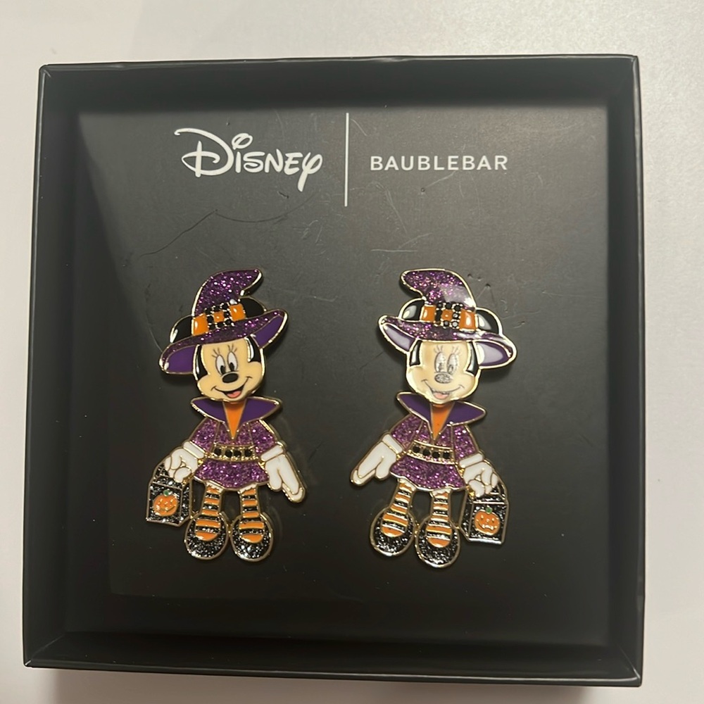 NIB BaubleBar x Disney Minnie witch trick-o-treat earrings